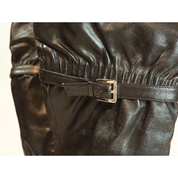 Michael Kors Tall Black Leather Buckled Detail Zipper High Heeled Boots, Size 8 - Picture 7 of 9